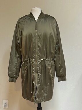 Women's Olive Green Drawstring Bomber Jacket